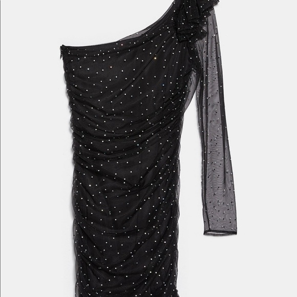 Zara Black One Shoulder Dress with White Accents - Picture 7 of 7